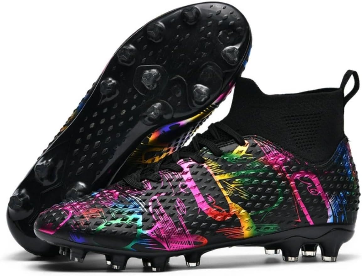 

Унисекс кожаные футбольные бутсы на шнуровке AG/FG для мужчин, женщин и детей, для тренировок в помещении и на улице, американские футбольные кроссовки с высоким верхом Tisamy, черный