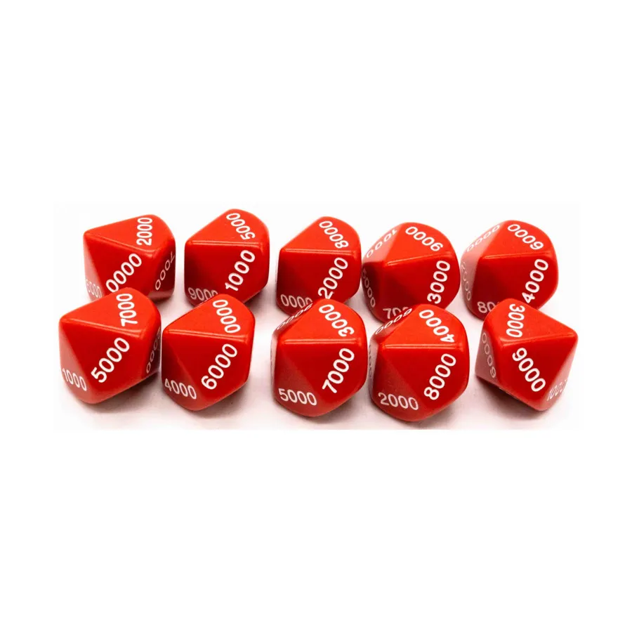 

d10 Десятичные игральные кости — красные с белыми (тысячи) (10), Dice - Symbols, Functional & Unique Dice