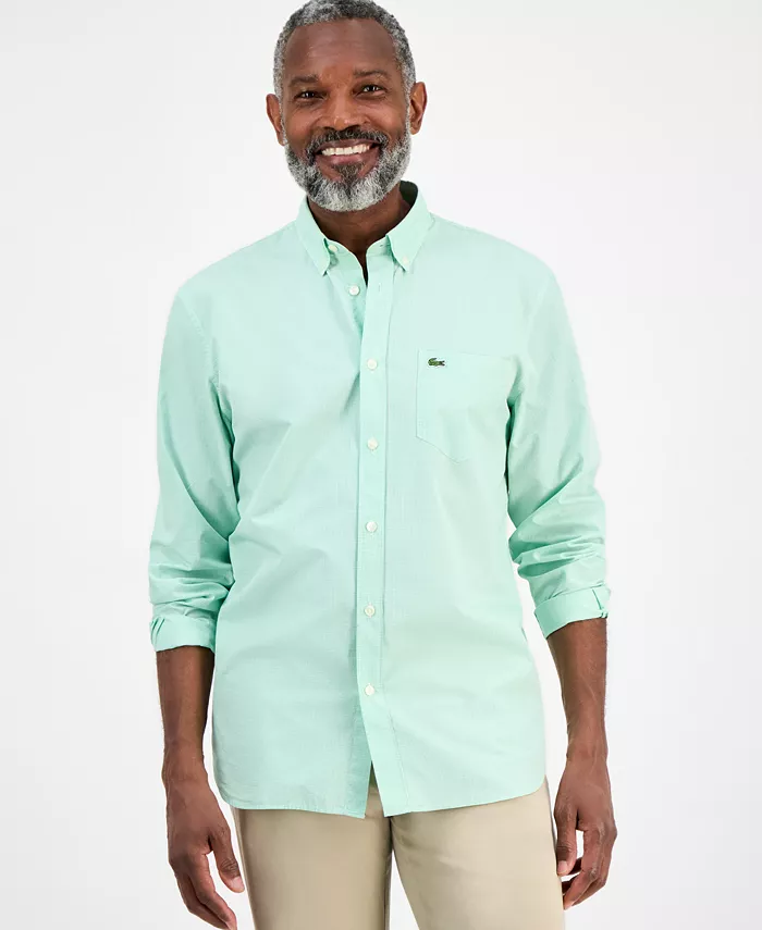 

Мужская классическая рубашка в клетку Gingham на пуговицах Lacoste, зеленый
