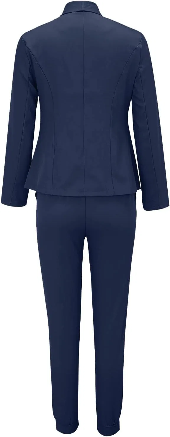 Женский костюм-двойка, пиджак и брюки, Business Casual, Generic, C-dark Blue — фото 3