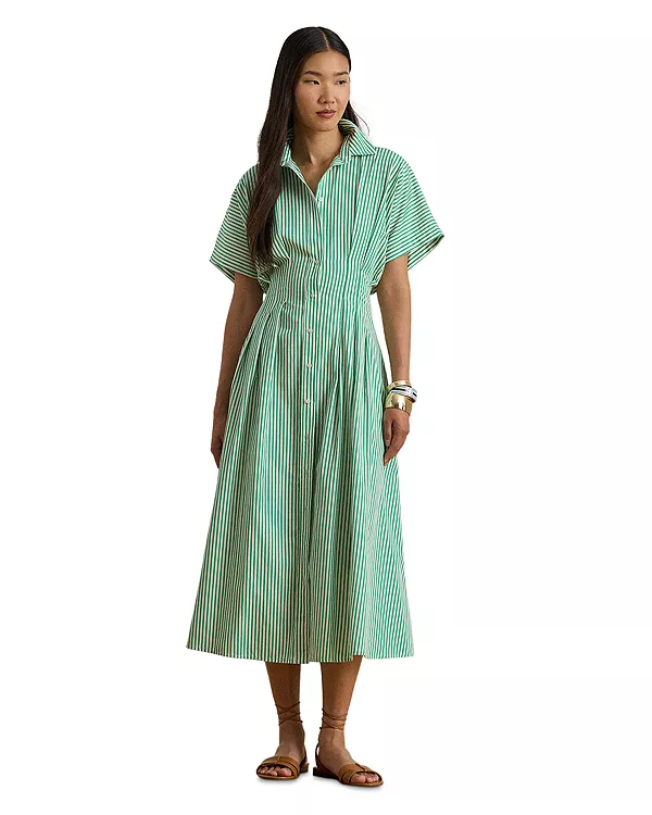 

Платье-Рубашка в полоску из плиссированного сукна Ralph Lauren, зеленый