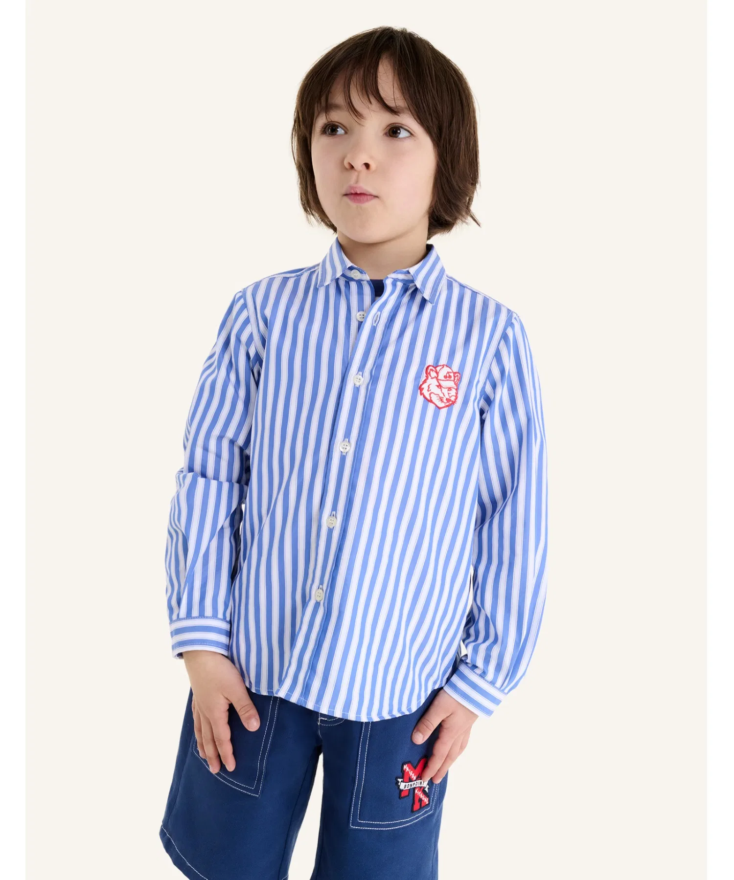 Унисекс полосатая рубашка Maison Kitsune с вышивкой, синяя
