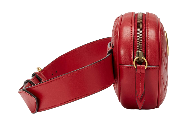 Женская кожаная поясная сумка Gucci GG Marmont, красная — фото 3