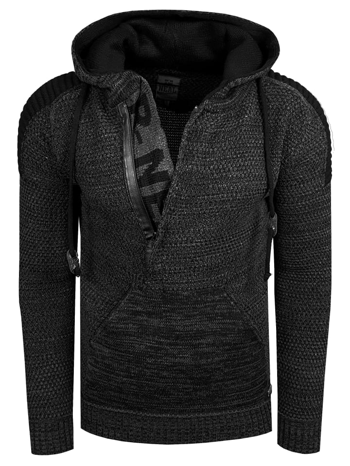 

Свитер крупной вязки с контрастным капюшоном и застежкой-молнией на 1/2 дюйма, цвет антрацит Rusty Neal