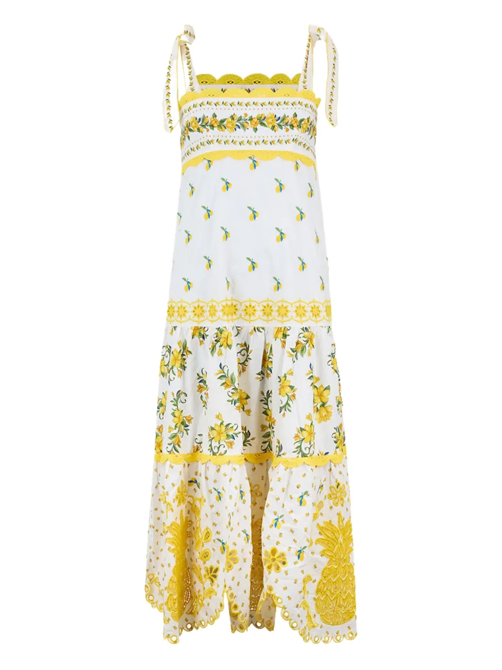 

Мидийное платье Sicily с вышивкой ананасов FARM Rio, белый