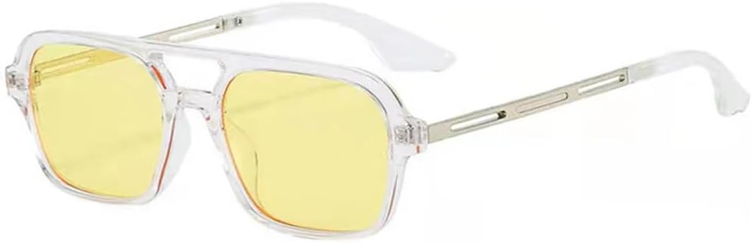 

Ретро-солнцезащитные очки с двойной перемычкой, квадратной формы, модные женские, с прозрачными линзами цвета океана, защита от УФ-излучения UV400, модные мужские, с металлическими полыми линзами UATXTAU, Transparent Yellow