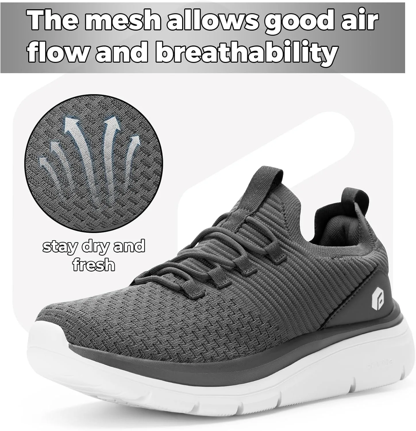 Мужские слипоны FitVille Extra Wide, легкие и дышащие с максимальной амортизацией, серый — фото 2