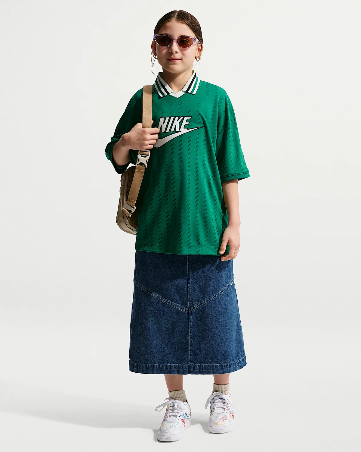 Детская джинсовая миди-юбка Nike Sportswear, Mystic Navy/Light Armory Blue/Aegean Storm/Coastal Blue