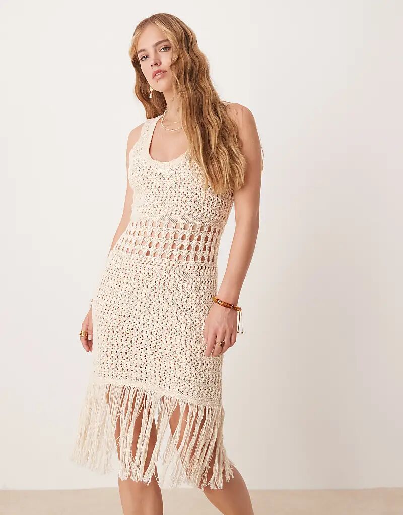 

Мини-платье ASOS DESIGN, связанное крючком, с бахромой в камне