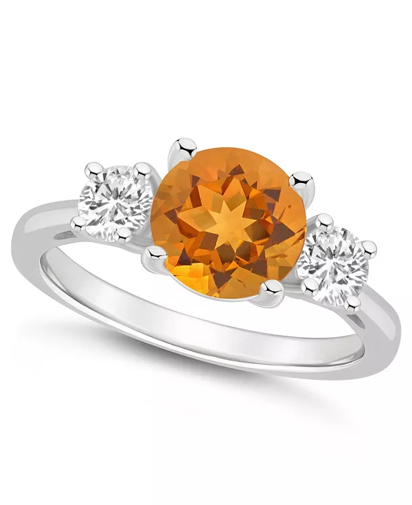 

Женское кольцо с тремя камнями: цитрином (1-3/4 карата) и белым топазом (2/3 карата) из стерлингового серебра Macy'S, citrine