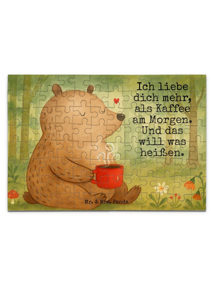 

Mr. & Mrs. Panda Дизайн «Медведь-пазл: Утренний кофе» с надписью, выполненной белым цветом