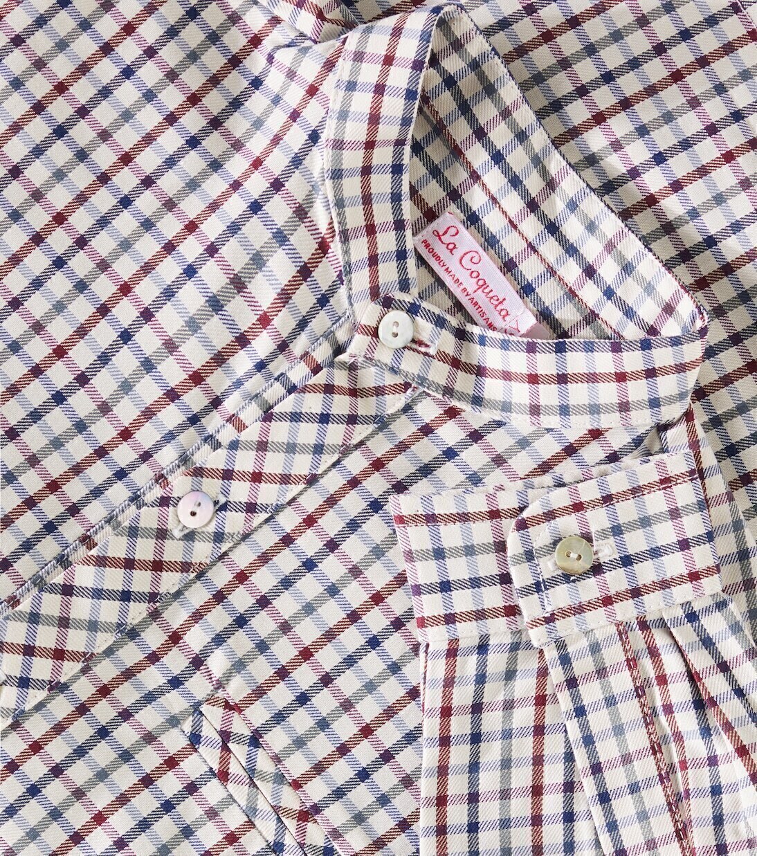 Клетчатая хлопковая рубашка Mateo La Coqueta, Burgundy Check — фото 2