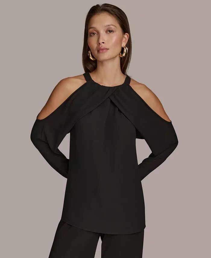

Женский топ с открытыми плечами и длинными рукавами Donna Karan New York, черный