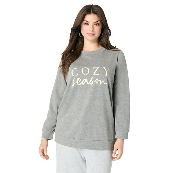 

Женский флисовый свитшот с принтом Comfort+ plus size Roaman'S, Medium Heather Grey
