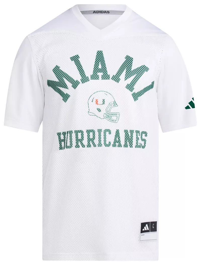 

Мужская белая футбольная майка Adidas Miami Hurricanes Replica Tailgate