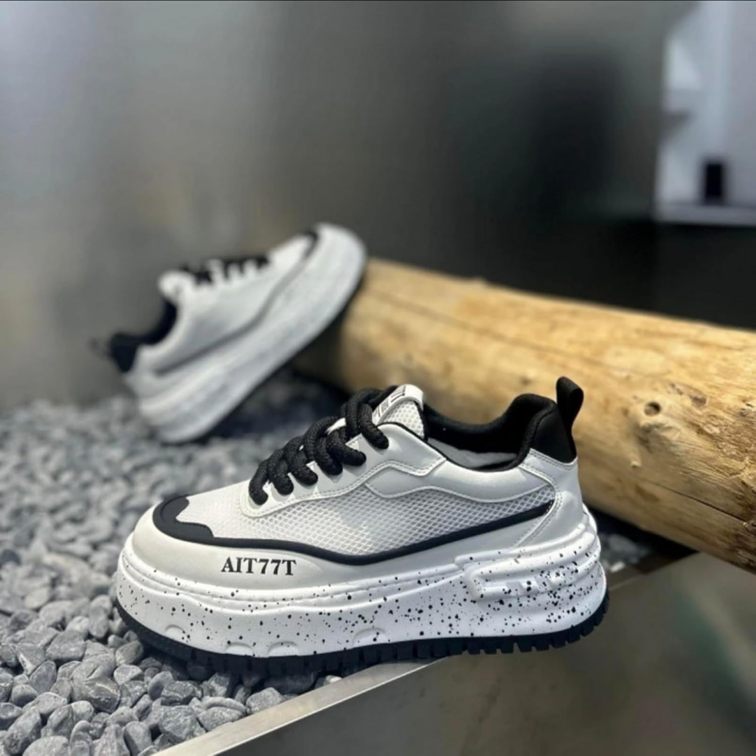 Мужские кроссовки Speckled на платформе с одинокой подошвой, стильная повседневная спортивная обувь- идеально подходит для прогулок по городу, тренировок в зале и ежедневных поездок Kpdwfms, белый/черный — фото 3