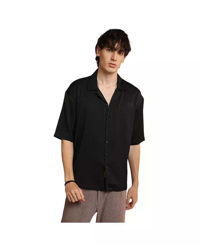 

Мужская рубашка оверсайз Onyx Black Solid Crinkle Campus Sutra, черный