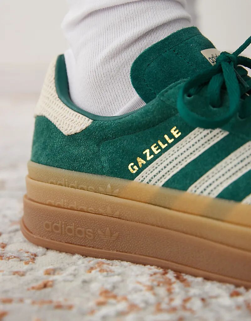 Кроссовки Gazelle Bold на платформе зеленого и белого цвета adidas Originals — фото 4