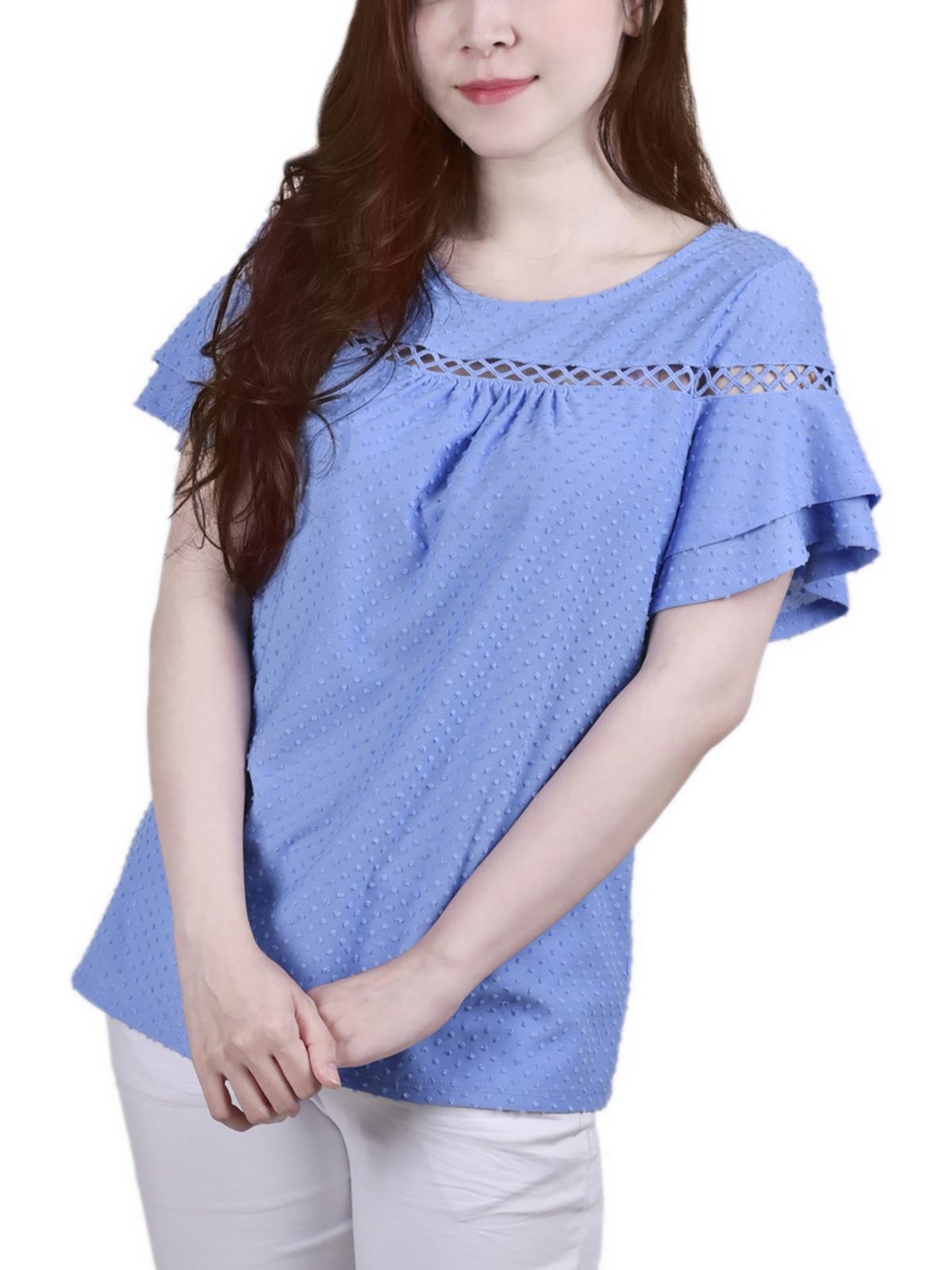 

Женская блузка Petites Swiss Dot Wideneck NY Collection, цвет corn flower