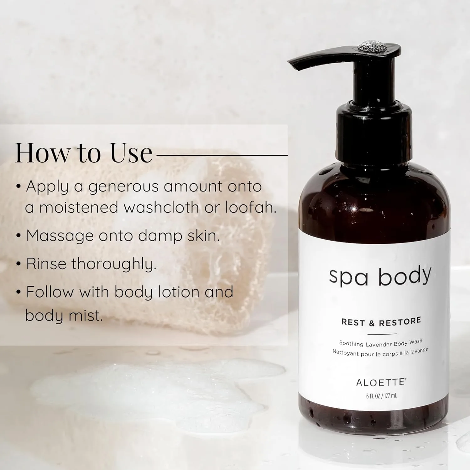 Aloette Lavender Body Wash, Rest & Restore - увлажняющий гель для душа для сухой кожи с натуральным алоэ вера и витамином Е, White — фото 4