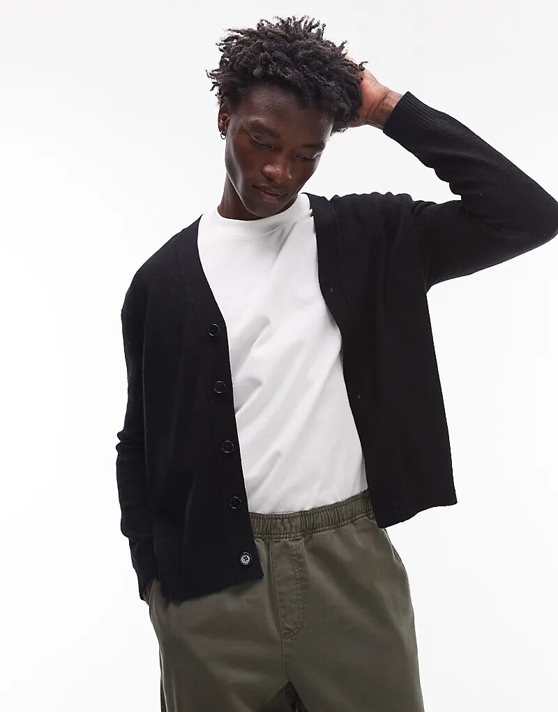 

Вязаный кардиган ARKET из текстурированной шерстяной смеси черного цвета