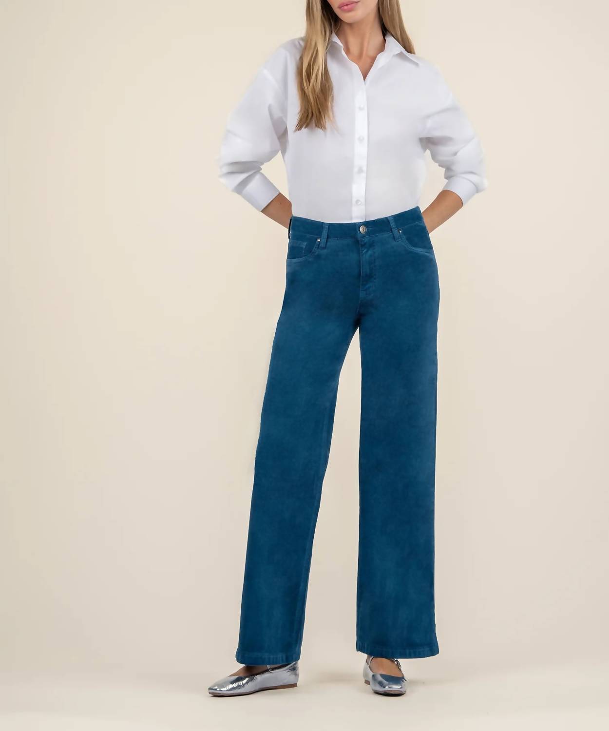 

Широкие расклешенные брюки Velvet High Rise в цвете Teal KUT FROM THE KLOTH