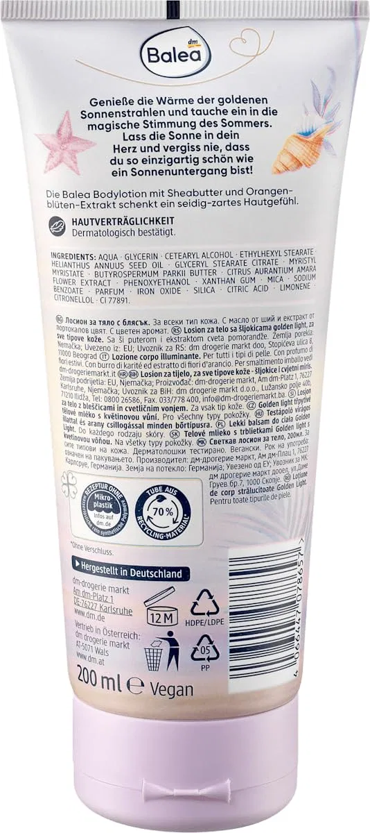 Набор лосьонов для тела Balea: Golden Light Shimmer Lotion и Fruity Fantasy Body Lotion, 2 x 200 мл Balea — фото 4