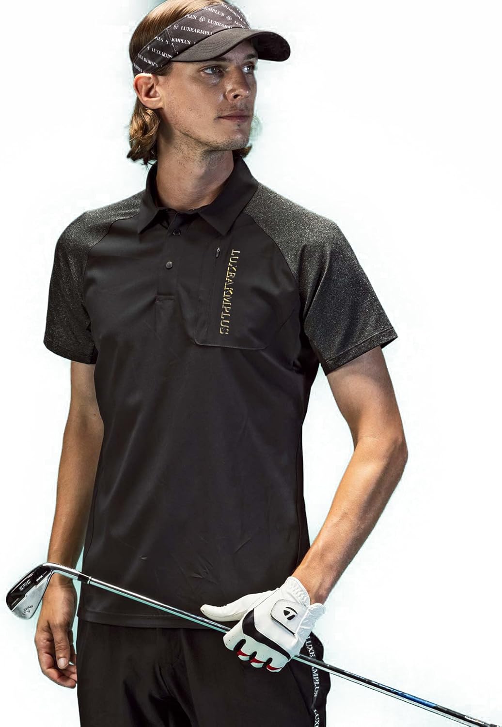 

Мужская поло-рубашка Luxe Kem Plus с коротким рукавом, современный стиль для гольфа, цветной логотип на спине Luxeakmplus, черный