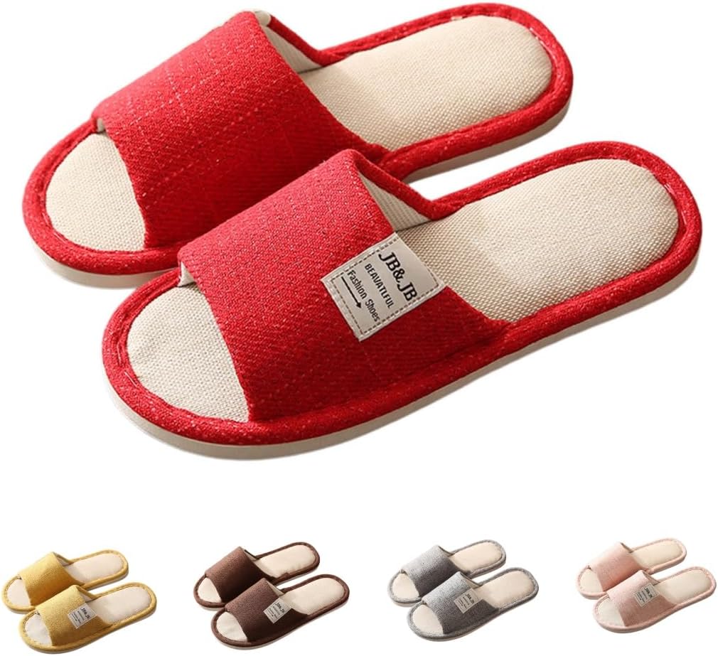 

Домашние тапочки с открытым носком из хлопка, японские тапочки-татами, теплые, нескользящие, для дома, для женщин и мужчин, парные, с поддержкой свода стопы, удобные домашние тапочки Generic, красный