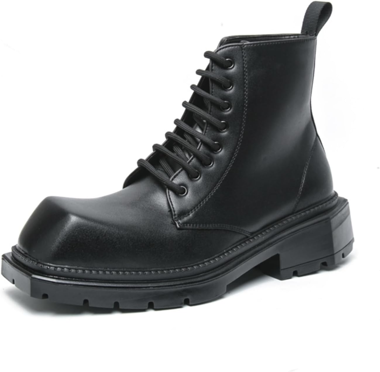 

Мужские ретро кожаные ботинки на шнуровке с массивным каблуком, высокие ботинки Чакка на щиколотку, повседневные, с нескользящей подошвой, квадратным носком, для прогулок и официального делового стиля Boaobaihuo, черный
