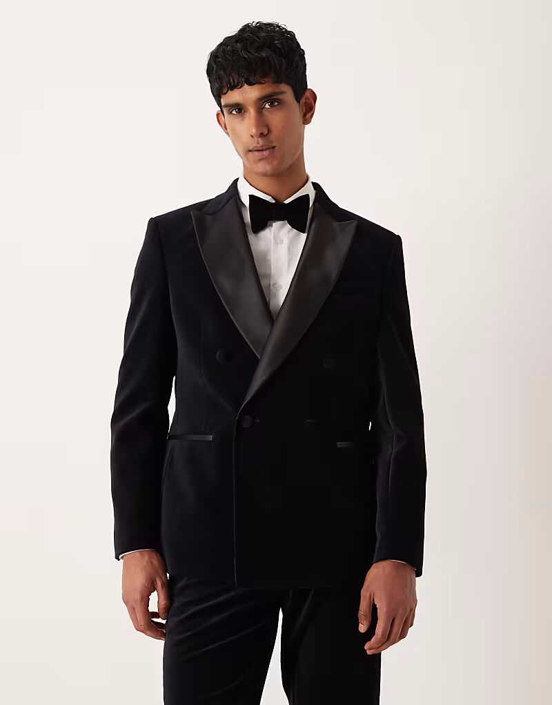 

Пиджак-смокинг из черного хлопкового бархата Asos Design
