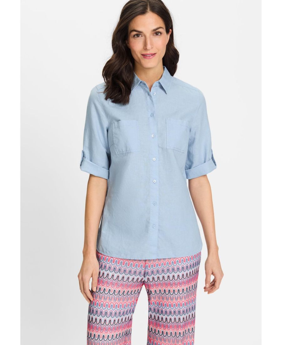 

Женская рубашка с закатанными рукавами и отворотом Olsen, Lt blue