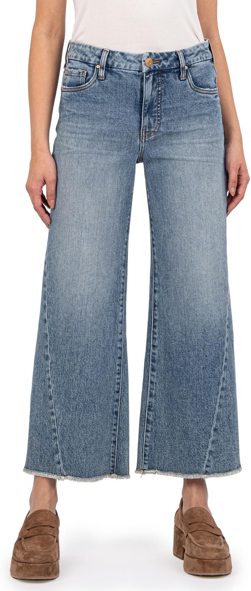 

Джинсы KUT from the Kloth Meg High-Rise Fab Ab Wide Leg Back Forward Raw Hem In Defiant, цвет Defiant
