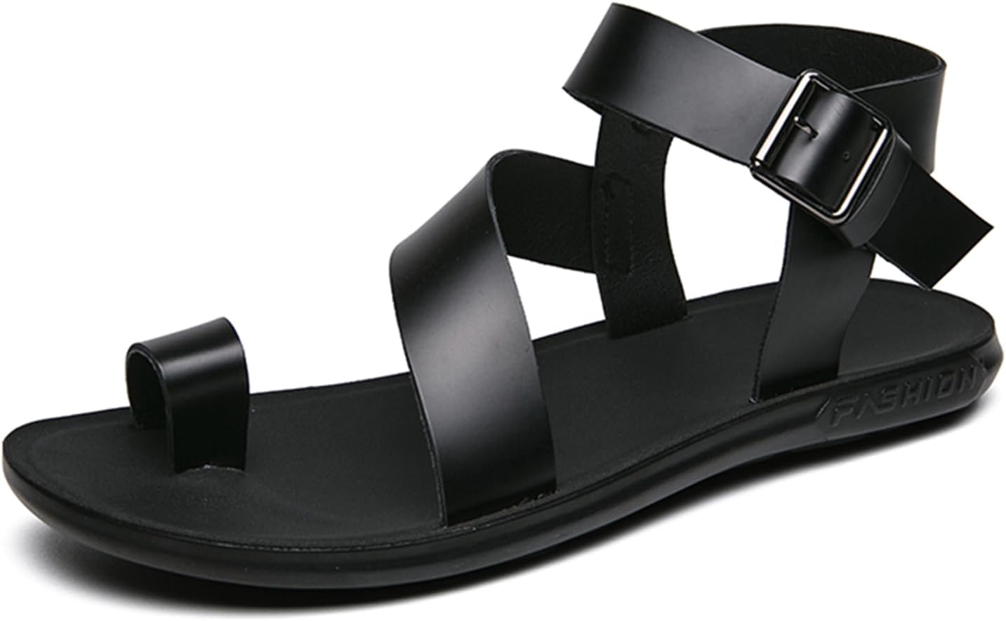 

Мужские кожаные сандалии Dacnakby с кольцом на пальце, гладиаторские сандалии с регулируемым ремешком на щиколотке, повседневная летняя обувь для пляжа, черный