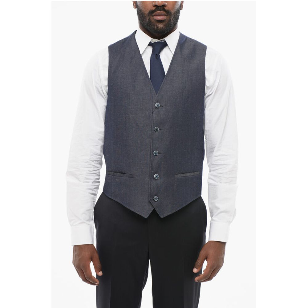 

Жилет с эффектом денима и поясом-хлястиком Corneliani, Blue
