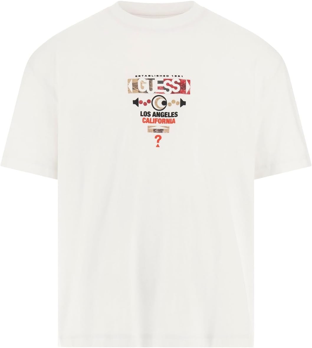 

Мужская футболка GUESS с коротким рукавом и абстрактным треугольником, Pure White, Белый, Мужская футболка GUESS с коротким рукавом и абстрактным треугольником, Pure White