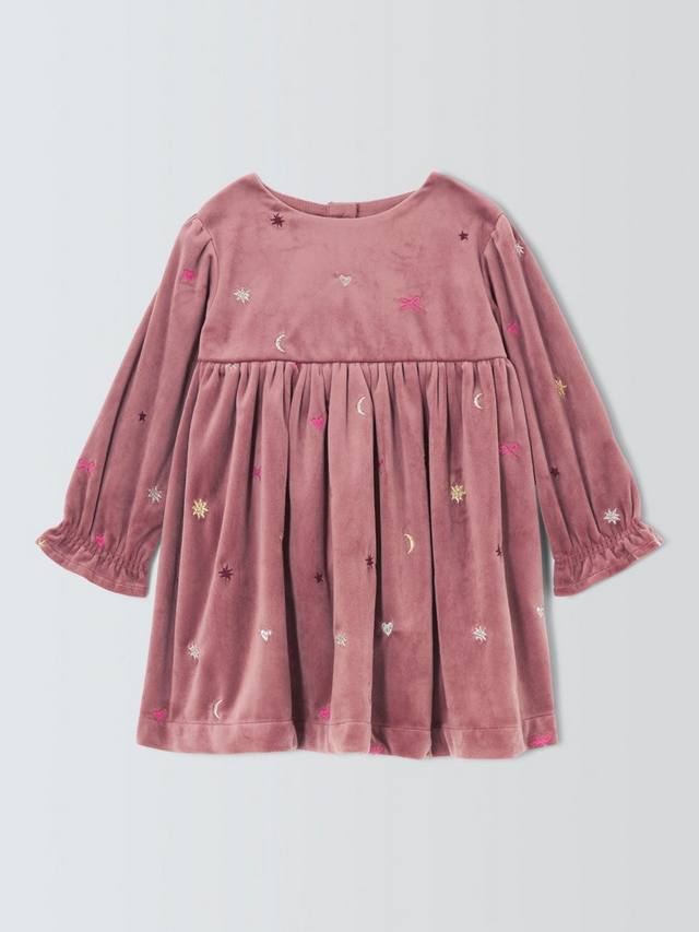 

Детское платье из велюра с вышивкой John Lewis, Pink