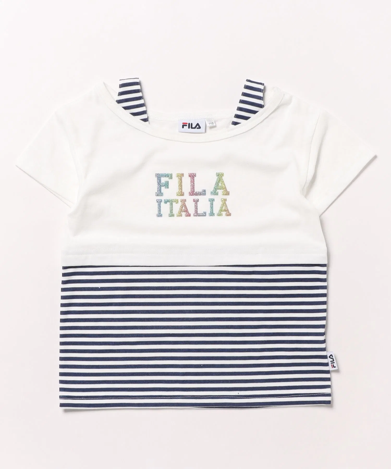 Детская футболка FILA с принтом и полоской оф-белая