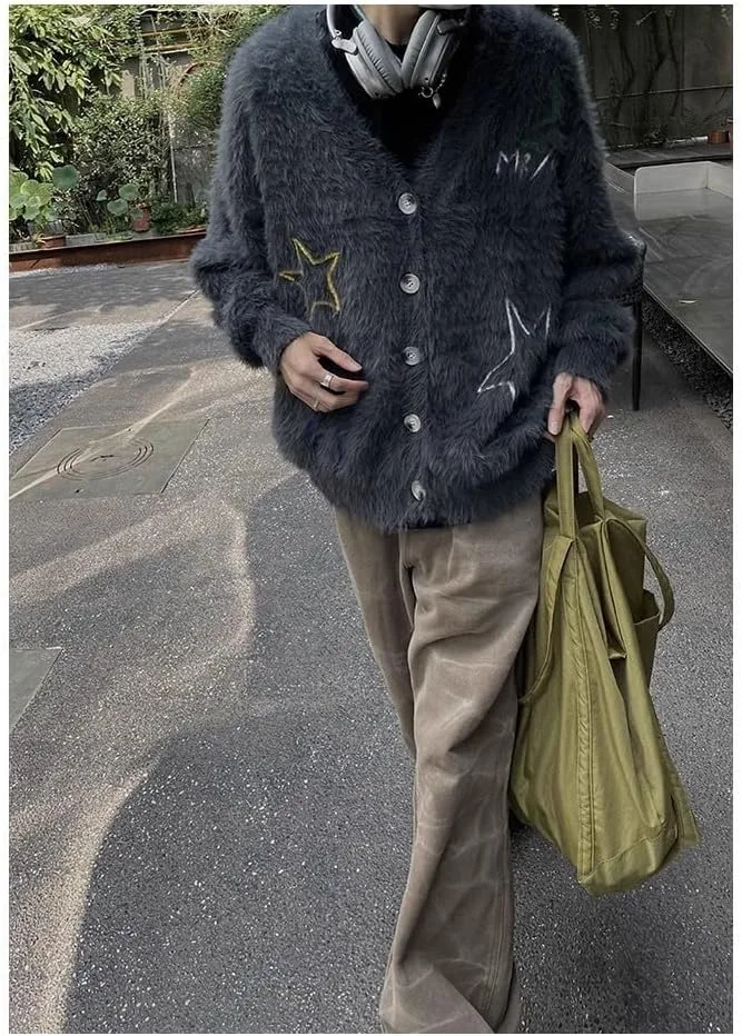 

Кардиган Y2k с мехом и V-образным вырезом Uohuangjia