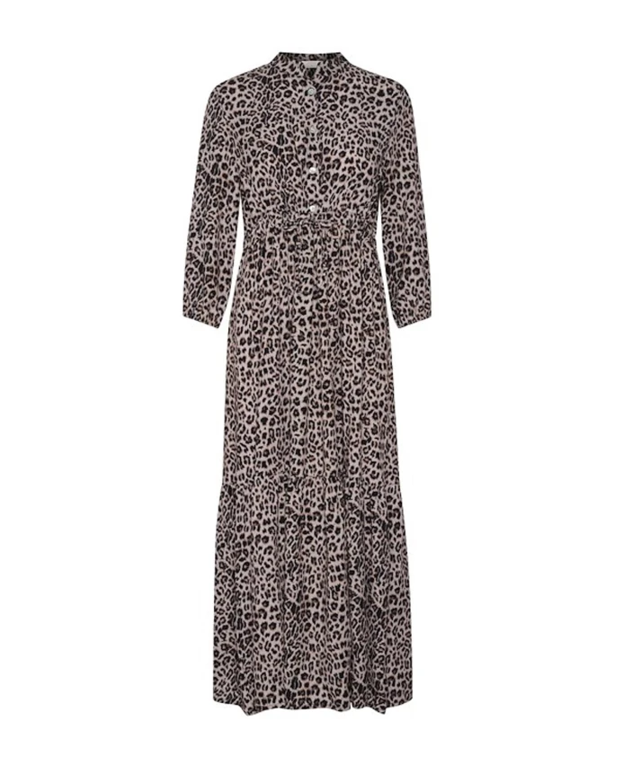

Длинное платье нейтрального цвета с анималистическим принтом и рукавами ¾ Cream, коричневый