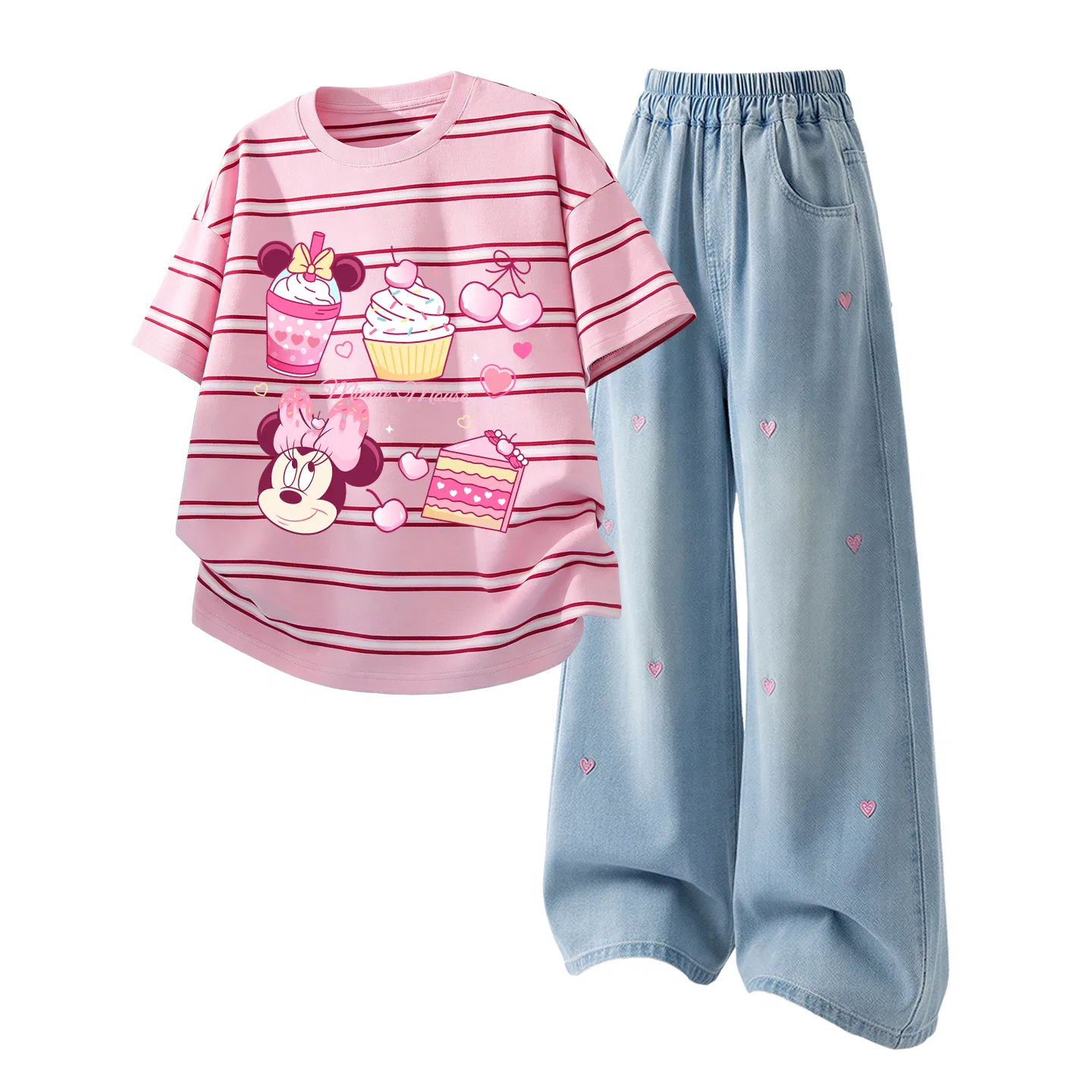 Детский спортивный костюм Casual Sportswear 2 Piece Set Disney, Di Sweetie Pink Brown+Solid Color Denim Light Blue
