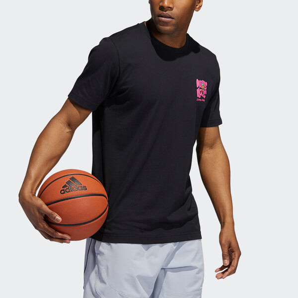 Футболка lil stripe boba funny printing logo basketball sports short sleeve black Adidas, черный — фото 4