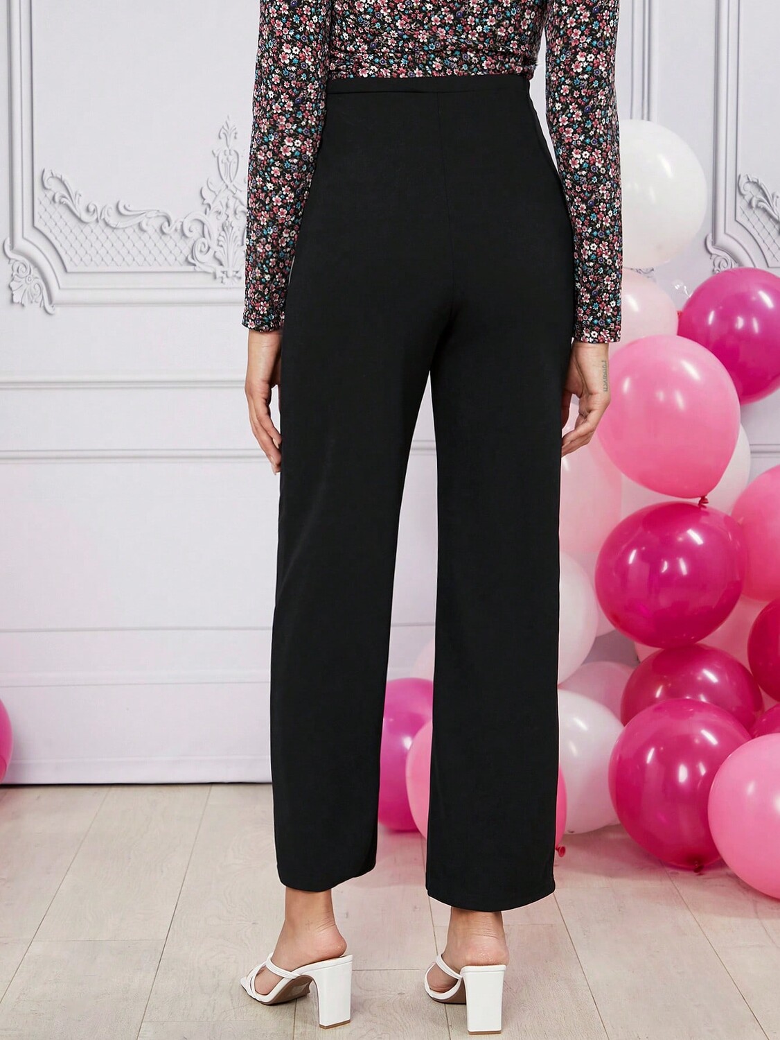 

SHEIN прямые брюки для беременных с завышенной талией, черный цвет