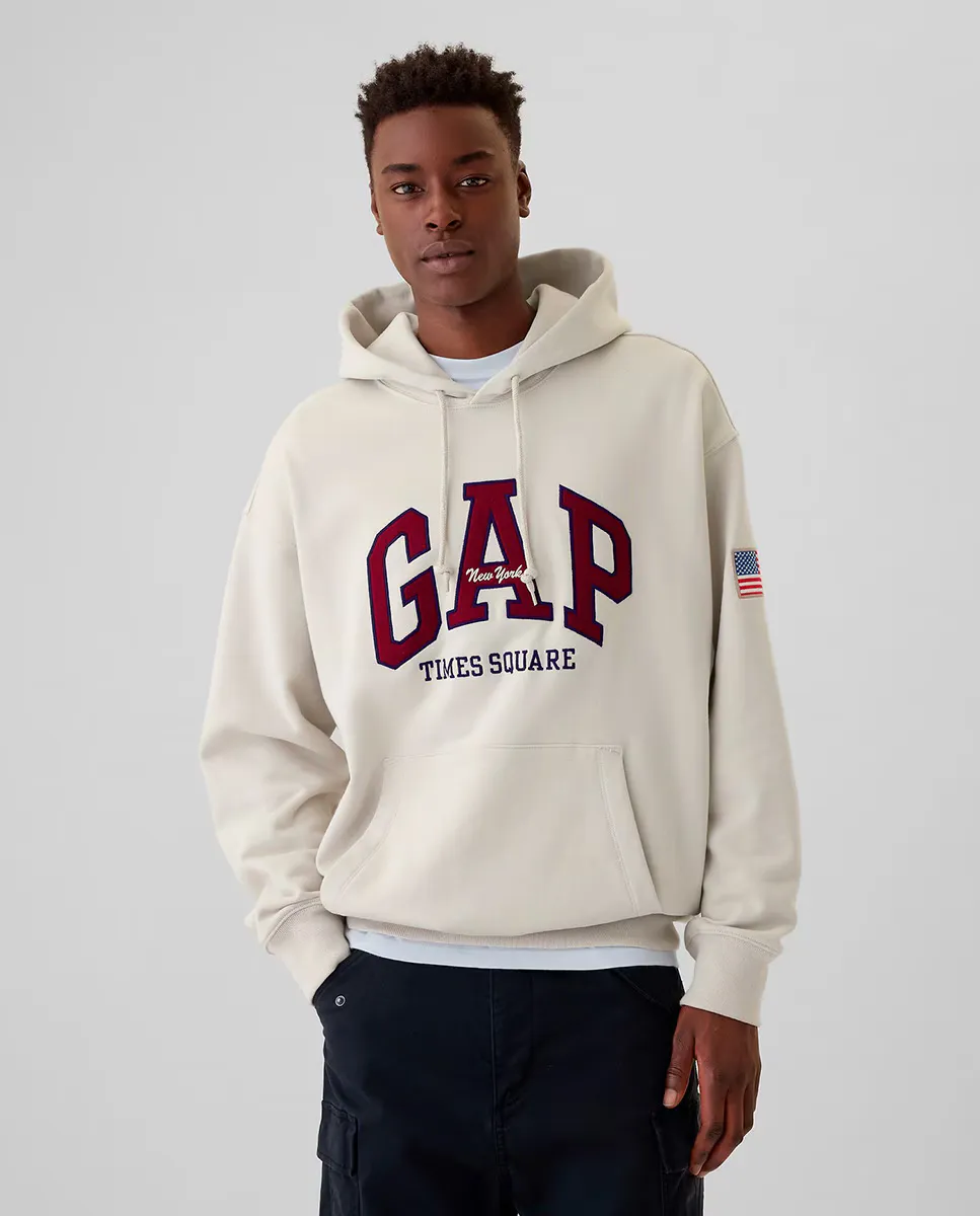 

Мужская толстовка с капюшоном без молнии с логотипом бренда спереди Gap, серый