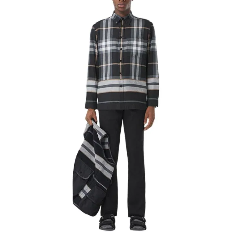 Рубашка Burberry SS22 мужская, черно-серый, для весны и осени — фото 3