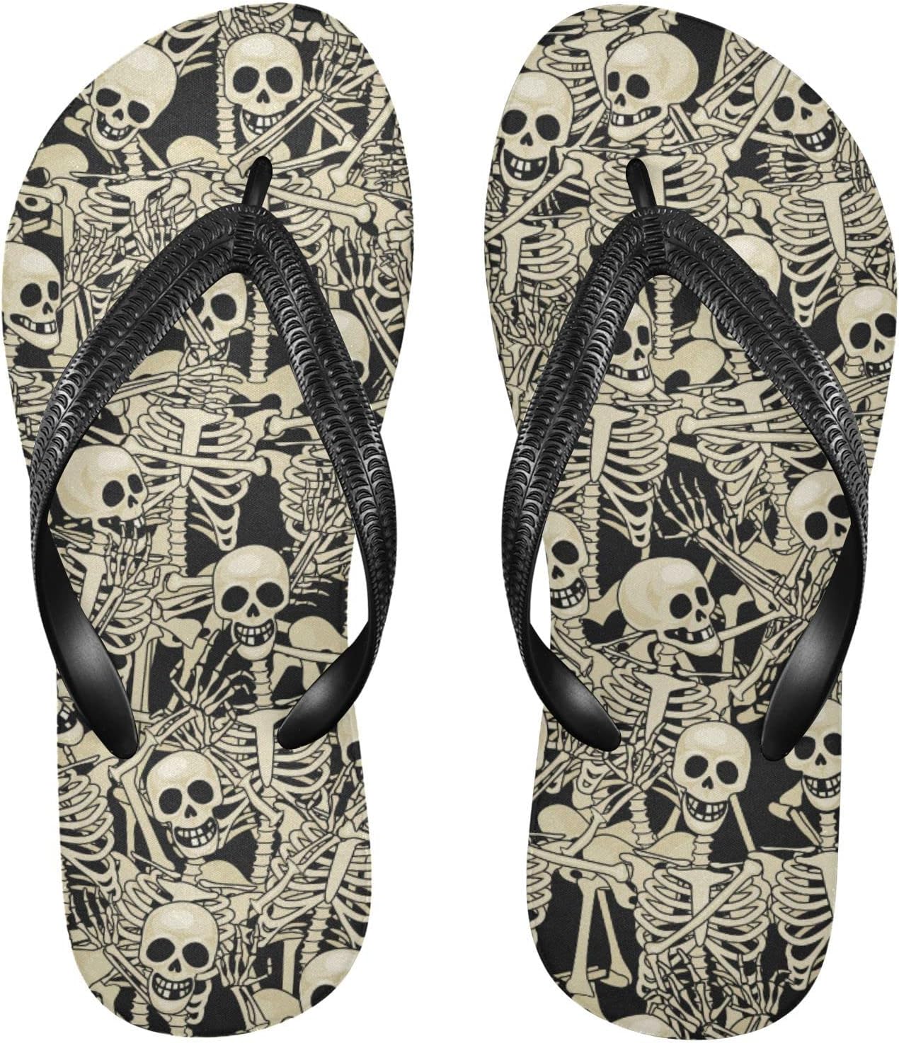 

Вьетнамки ALAZA с готическим черепом и скелетом для женщин, модные пляжные тапочки, удобные мужские резиновые шлепанцы с противоскользящей подошвой для душа, отеля, путешествий и спорта, Color