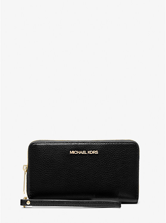 

Большой кожаный клатч на запястье для смартфона из зернистой кожи Michael Kors, черный