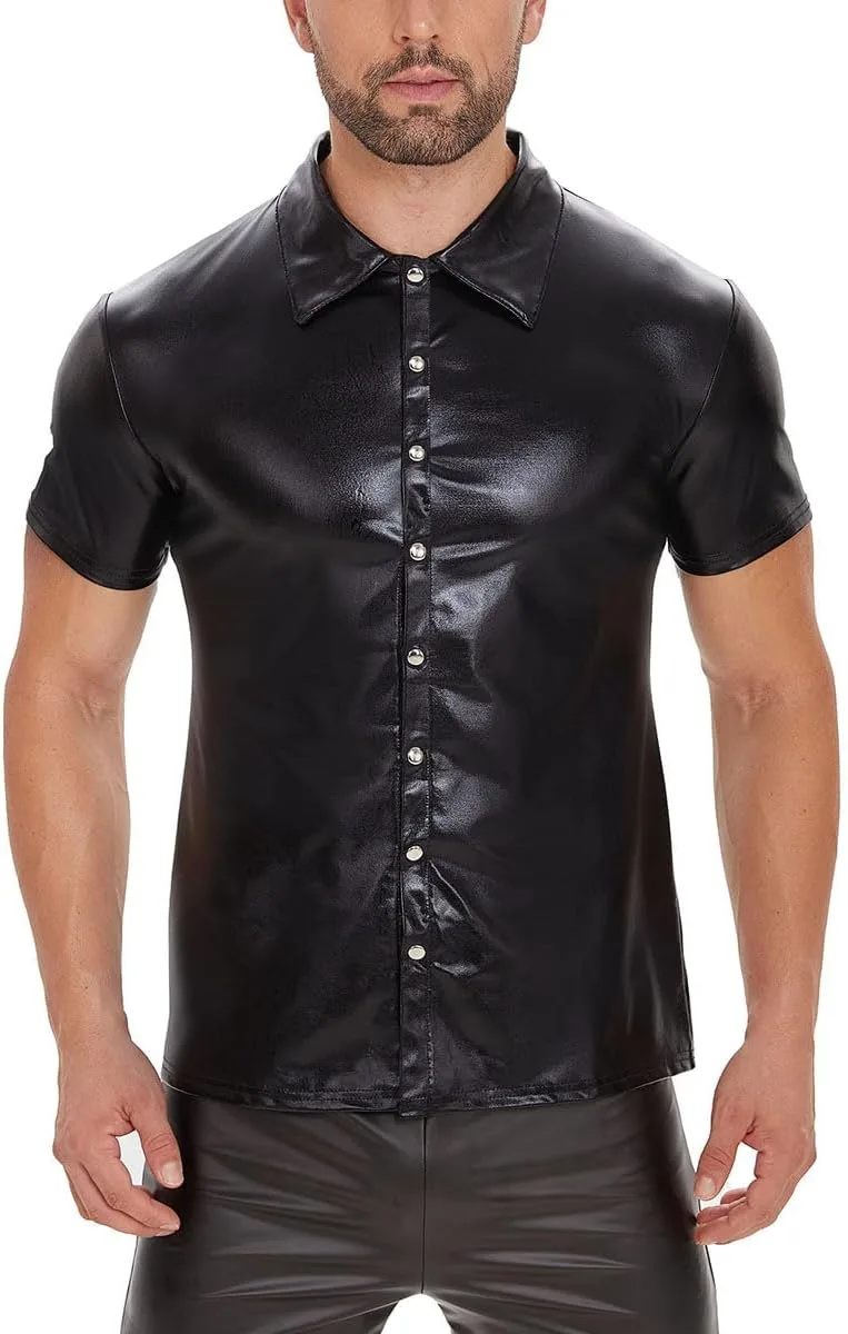 

Мужская кожаная рубашка-пиджак с коротким рукавом Juebong