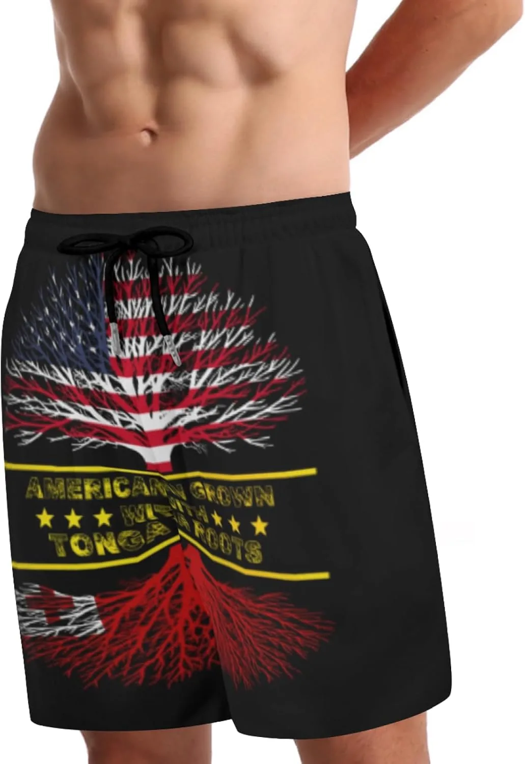 Мужские плавки American Grown and Tonga Roots с сетчатой ​​подкладкой, завязками, быстросохнущие, с карманами Generic, черный — фото 3