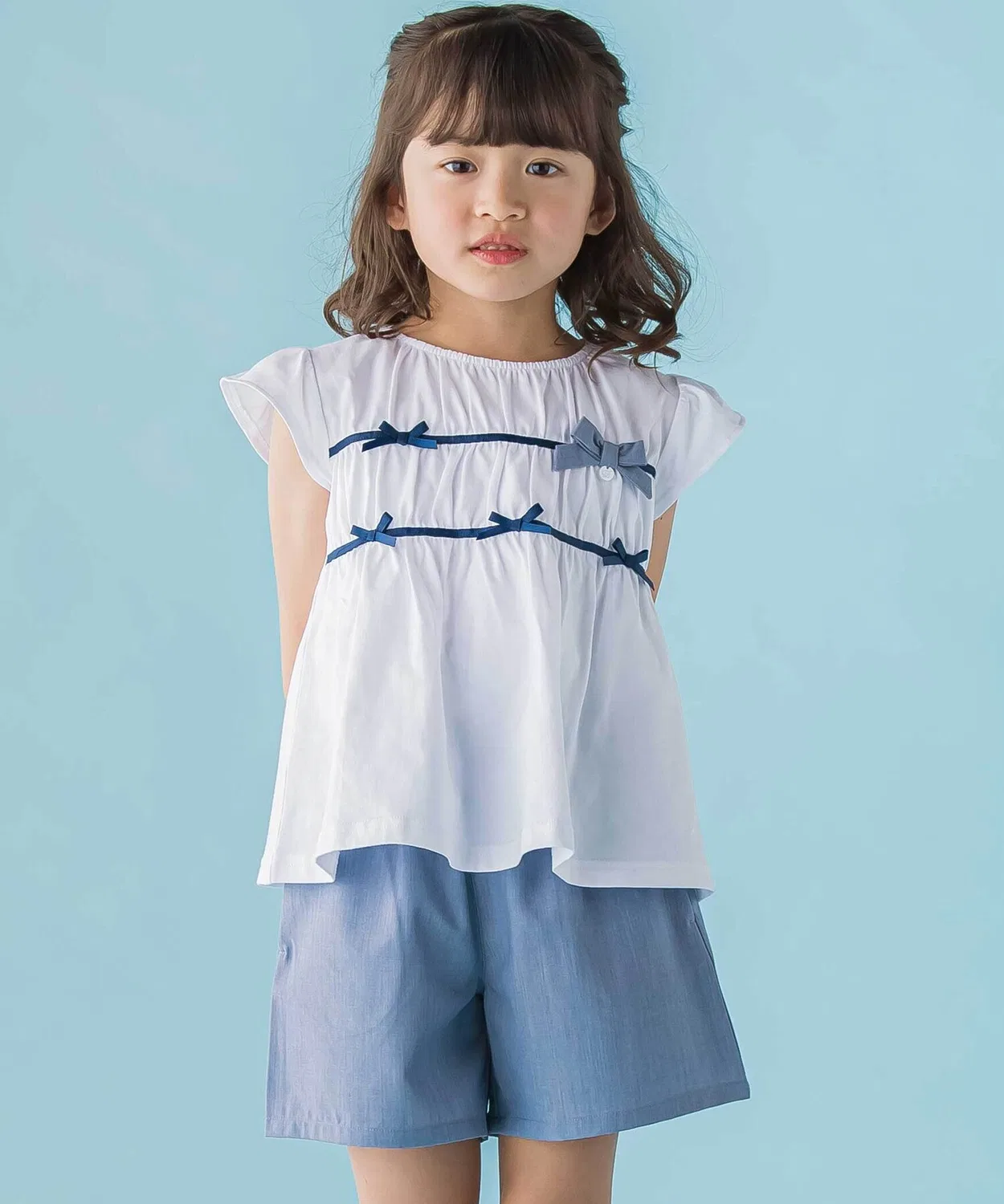 Детский сет: топ с рюшами и бриджи, BeBe Petits Pois Vert, 95-150 см, синий
